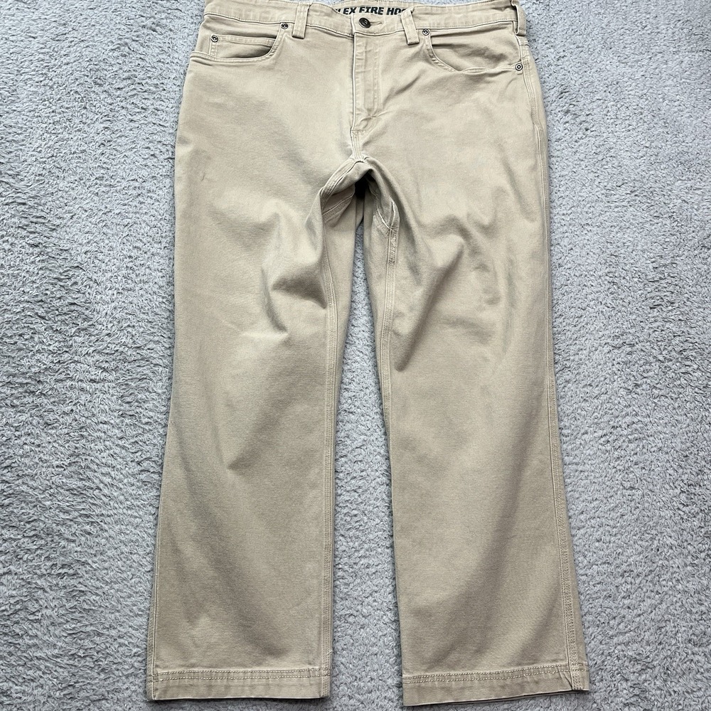 Duluth Trading Flex Fire Hose Pants Mens 35x26 Beige Standard Fit 5-Pocket Pants